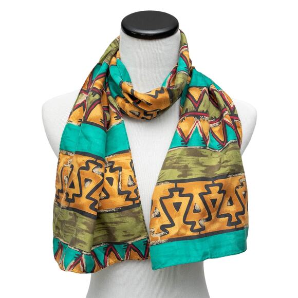 Geometric Print 100% Silk Rectangular Scarf - Picture 1 of 6